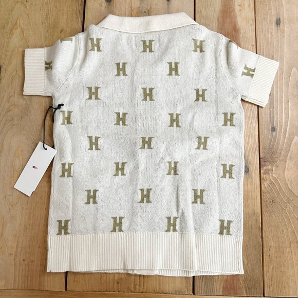 NWT Honor the Gift Short Sweater Monogram Polo Oatmeal XS - Picture 6 of 7